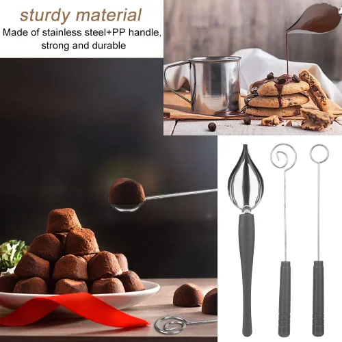 Vista 3 de Juego de 2 cucharas decorativas de dibujo, 3 piezas de herramientas de inmersión de caramelo, juego de cucharas de tenedor de chocolate de acero