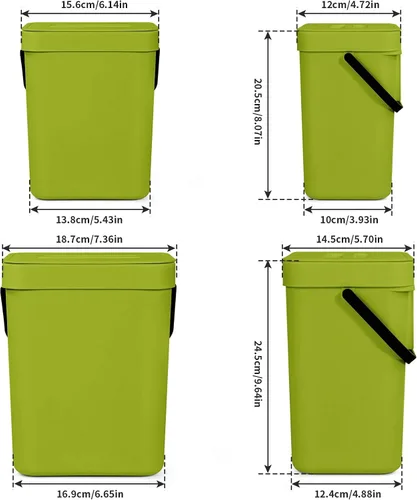 Vista 2 de Domiella Paquete de 2 botes de basura pequeños colgantes con tapa (1.3 + 0.8 galones), contenedor de compost de cocina para encimera o debajo