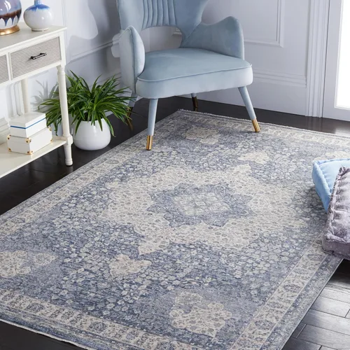 Vista 5 de SAFAVIEH Winston Collection - Alfombra de pasillo, 2 pies 2 pulgadas x 8 pies, color azul y crema, diseño envejecido, no desprende pelusa y de fácil