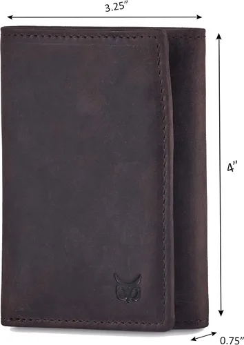 Vista 4 de Cartera de piel auténtica con triple pliegue para hombre, bolsillo frontal delgado, tarjeta de bloqueo RFID