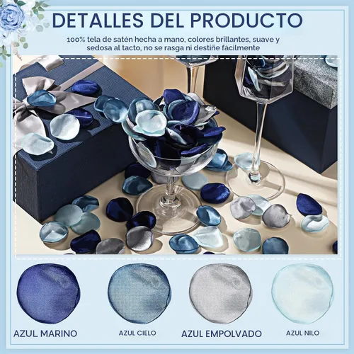 Vista 3 de Tigeen 600 pétalos de rosas artificiales color azul polvoriento francés