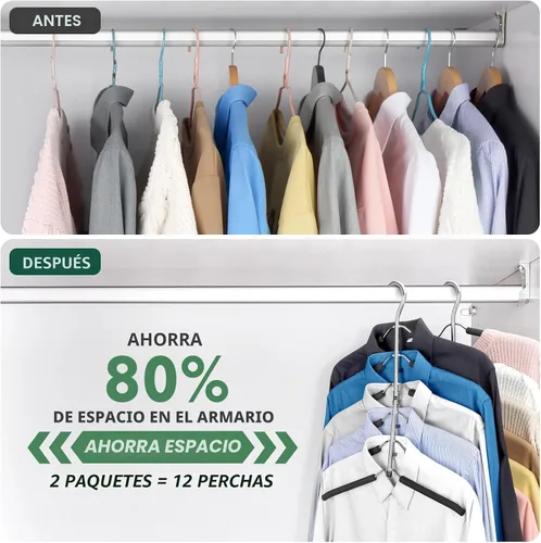 Vista 4 de DOIOWN - Perchas para ahorrar espacio de 6 niveles para abrigos - Con espuma antideslizante acolchada, perchas de metal negro para suéteres