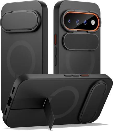 Vista 13 de SURITCH Funda para teléfono Google Pixel 9 Pro XL, compatible con MagSafe, funda protectora con cubierta de cámara y soporte de metal ajustable