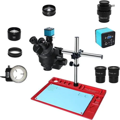 Vista 9 de Kit de accesorios para microscopio 3.5X-90X Simul Focal Trinocular Microscopio estéreo VGA 1080P VGA 38MP HDMI Digital USB Microscopio Cámara CTV