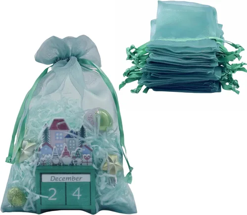 Vista 16 de QIANF 20 bolsas de regalo de organza azul transparente de 4 x 6 pulgadas con cordón, bolsas de recuerdo de fiesta de boda