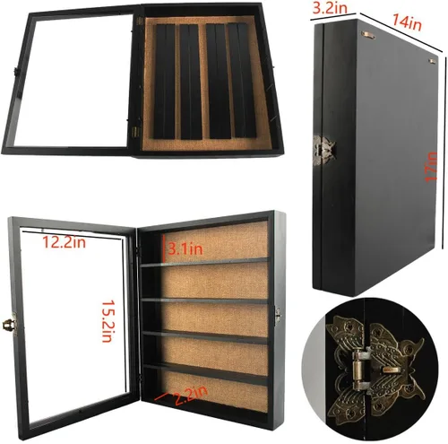 Vista 8 de Marco de caja de sombra de 14 x 17 pulgadas con 4 estantes, vitrina de memoria profunda con estantes móviles, se utiliza para recoger medallas
