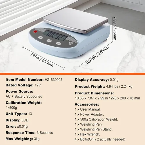 Vista 7 de Happybuy Balanza analítica de 105.82 oz x 0.00 oz, báscula digital de laboratorio de alta precisión, pantalla LCD, conversión de 13