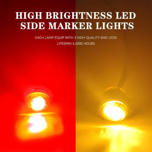 Vista 4 de 30 luces de marcador LED redondas de 3/4 pulgadas, ámbar y rojo, 12 V CC, luces delanteras y traseras para señal de parada y giro, luces traseras