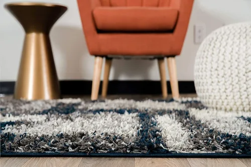 Vista 4 de Rugshop Alfombra de felpa de cuadros modernos desgastados azul marino, no desprende pelusa, suave para sala de estar, comedor y oficina, 7 pies 10