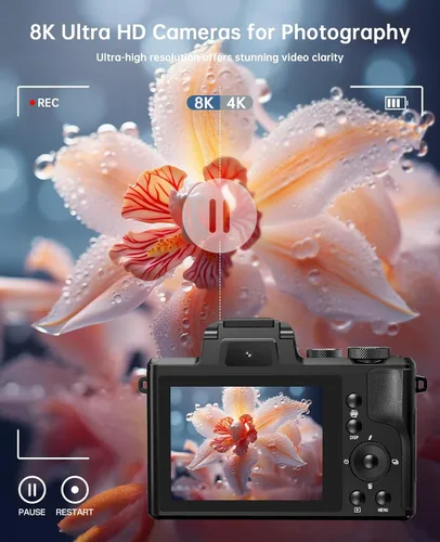 Vista 9 de Cámaras digitales 8K para enfoque automático de fotografía, actualización 2026 88MP WiFi profesional 16X Zoom cámara de fotografía con doble lente