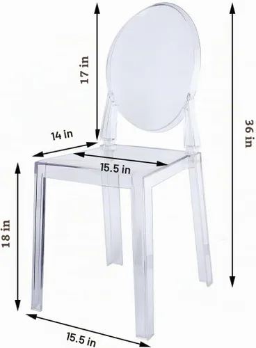 Vista 2 de Efavormart - Juego de 1 silla de banquete transparente sin brazos apilable con respaldo ovalado acrílico, construcción de plástico invisible