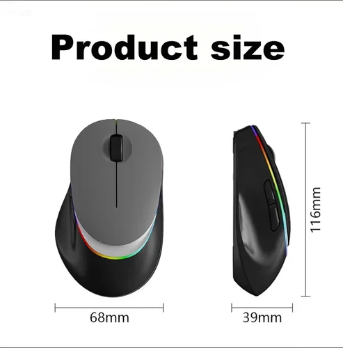 Vista 8 de Ratón ergonómico inalámbrico Bluetooth con luz LED RGB, ratones de computadora portátiles silenciosos recargables de modo dual con receptor USB