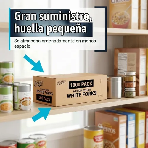 Vista 5 de Settings Tenedores de plástico blanco, 1000 unidades, tenedores desechables de alta resistencia, cubiertos de plástico a granel sin BPA