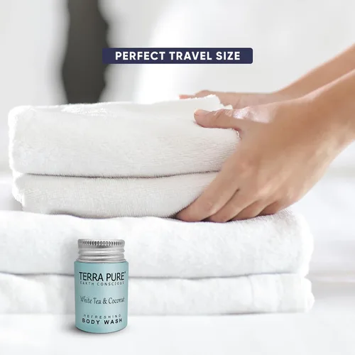 Vista 5 de Terra Pure White Tea & Coconut Body Wash, comodidades de hotel tamaño viaje, 1 onza (caja de 300)