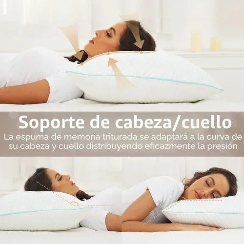Vista 4 de Juego de 2 almohadas de tamaño estándar, almohadas de espuma viscoelástica frescas ajustables para dormir, para dormir boca arriba y de lado Azul
