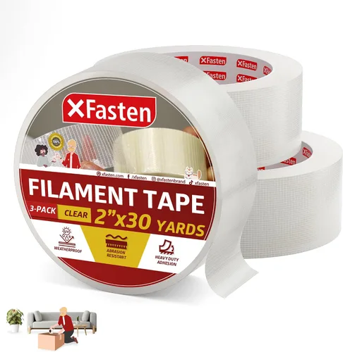 Vista 10 de XFasten cinta americana de filamento transparente , 2 pulgadas X 30 yardas