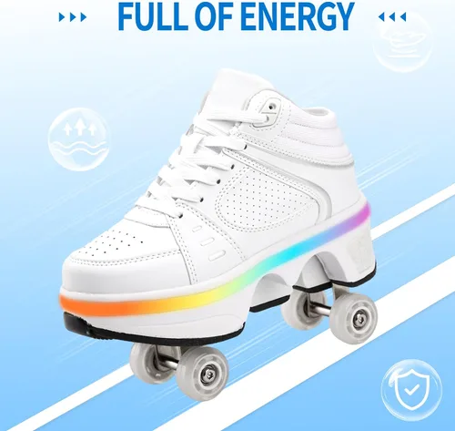 Vista 4 de Zapatillas de Patines de Ruedas para Niñas, Niños, Mujeres, Hombres, Zapatos de Patinaje de Doble Fila, Zapatillas con Ruedas Retráctiles, Patines