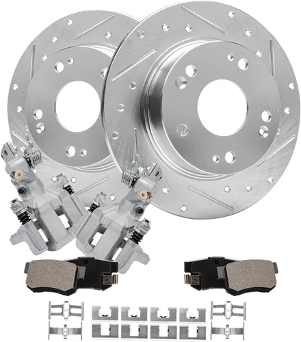 Vista 27 de Detroit Axle - Kit de freno delantero para Hyundai Nexo 2019-2024, rotores de freno perforados y ranurados, pastillas de freno de cerámica