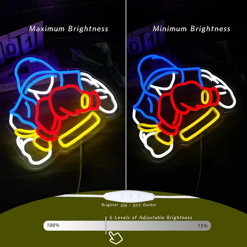 Vista 5 de Letrero de neón de boxeador, regalos de boxeo para hombres, luz LED de neón regulable para salas de deportes, decoración de gimnasio y cueva
