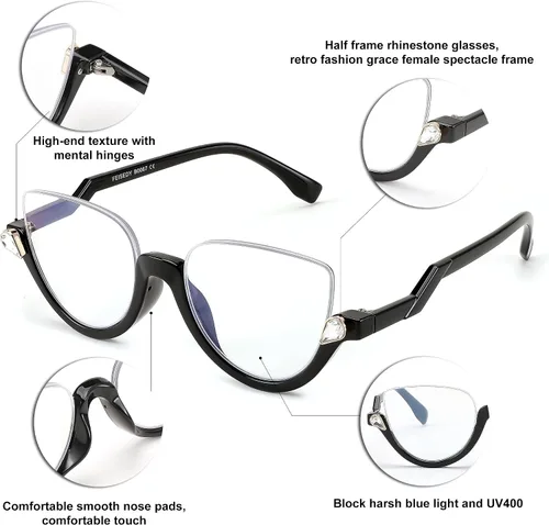 Vista 3 de FEISEDY Gafas de lectura para las mujeres moda medio marco ojo de gato gafas antideslumbrantes B0067 Negro