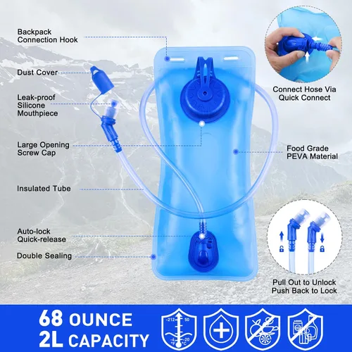 Vista 6 de KUYOU Running Hydration Vest - Lightweight Insulated Hydration Backpack with 2L Water Bladder, Adjustable Chest Straps and Reflective Water Backpack
