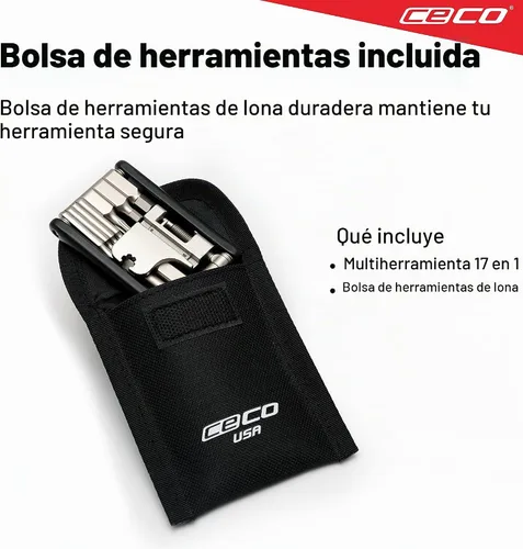 Vista 7 de CECO USA Herramienta de bicicleta de 17 funciones con rompedor de cadena, multiherramienta para bicicleta, ultra delgada, tamaño de bolsillo
