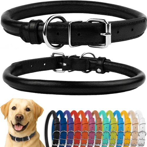 Vista 43 de CollarDirect - Collar de cuero enrollado para perro, collar redondo acolchado suave para cachorro, collar de cuero auténtico hecho a mano