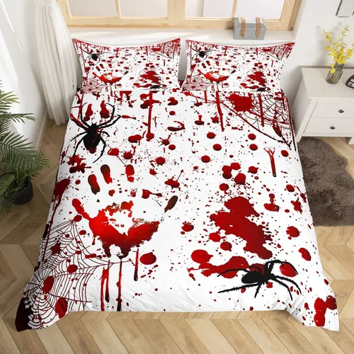 Vista 28 de Funda de edredón con diseño de murciélago, juego de ropa de cama de murciélago negro y naranja, funda de edredón temática de Halloween