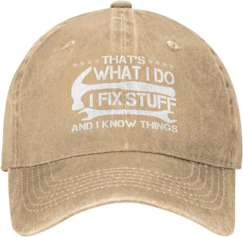 Vista 21 de Sombrero con texto en inglés "I Fix Stuff and I Know Things, para hombre, diseño de cosas geniales