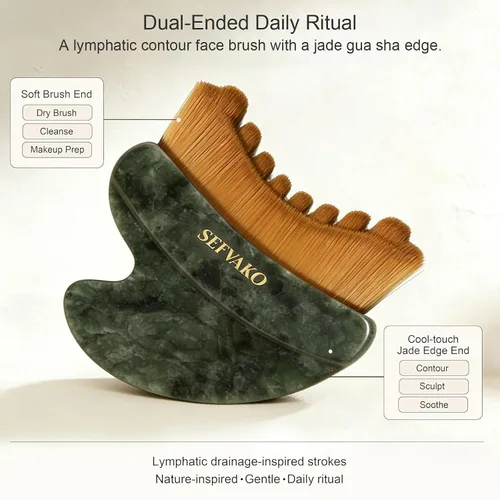 Vista 5 de Lymphatic Contour Face Brush, Dual-Ended Dry Brush + Cool-Touch Jade Gua Sha Edge, 0.075mm Ultra-Soft Bristles Gua Sha Facial Tools, for Lymphatic