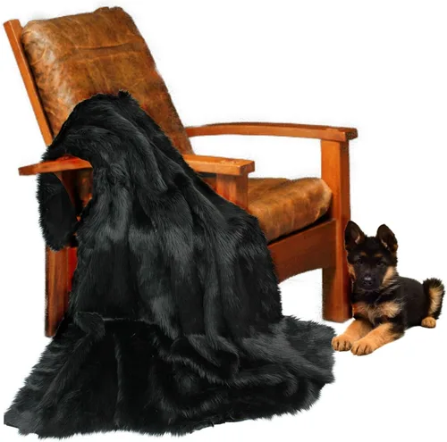 Vista 59 de Manta de felpa de piel sintética, manta de piel moderna, manta pequeña para bebé, pelo largo, color negro, peludo - Fur Accents (2 x 3 pies, negro)