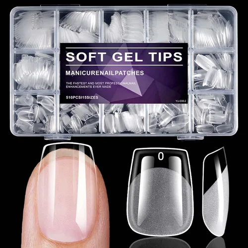 Vista 8 de 510 puntas de uñas ovaladas extra cortas, uñas postizas transparentes