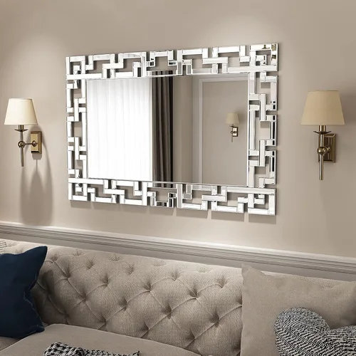 Vista 8 de KOHROS Espejo de pared veneciano decorativo de 40 x 28 pulgadas, rectangular, sin marco, con borde biselado, para entrada, baño, sala de estar