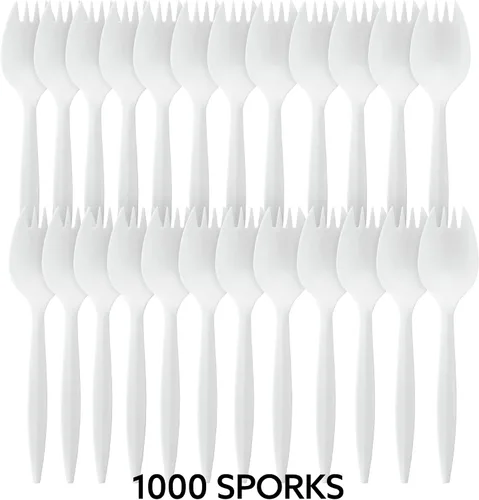 Vista 5 de Plasticpro Cutlery Plastic Sporks Medium Weight Disposable Silverware White (1000 Count) (Pack of 3)