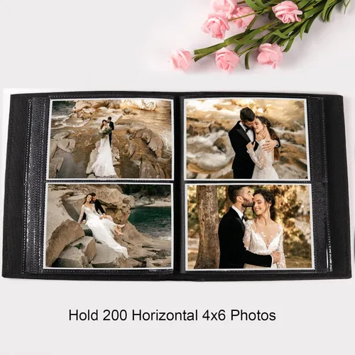 Vista 5 de Vienrose Álbum de fotos para 200 fotos de 4 x 6 pulgadas, cubierta de piel, libro de fotos de gran capacidad para bodas, bebés y vacaciones