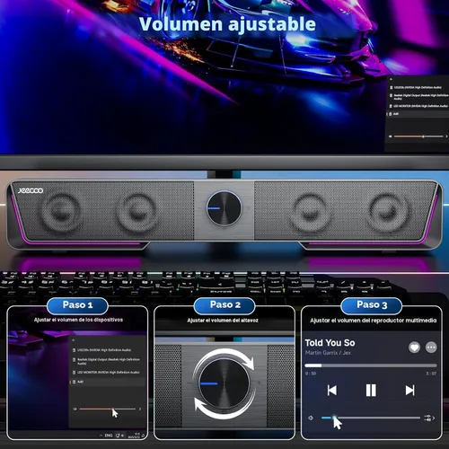 Vista 3 de Jeecoo A40 - Altavoces Bluetooth para computadora con sonido claro, altavoces USB Plug & Play para PC con luz LED, barra de sonido para computadora
