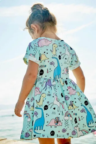 Vista 4 de Bumeex Vestidos de manga corta con estampado de dibujos animados de algodón para niñas pequeñas de 1 a 7 años