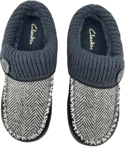 Vista 4 de Clarks Pantuflas de piel de ante con patrón de espiga para mujer, plantilla cómoda de felpa extraíble, pantuflas para interiores y exteriores