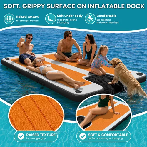 Vista 4 de AWEMUFA Muelle flotante inflable con rampa de 5 pies/6 pies/8 pies/10 pies, plataforma flotante flotante, tapete flotante de isla flotante, flotador