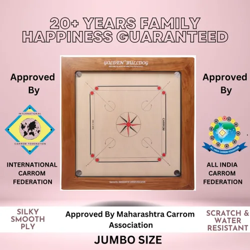 Vista 2 de KD Golden Carrom - Juego de mesa antiguo para interiores aprobado por la Federación Carrom de India y la Asociación Maharashtra Carrom