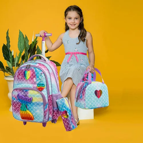 Vista 6 de Mochila con ruedas para niñas con ruedas para niños y niñas, mochila con ruedas Azul-220224-L