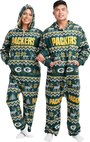 Vista 37 de FOCO Unisex NFL Team Logo Pajamas One Piece Onesie Patrón feo navideño
