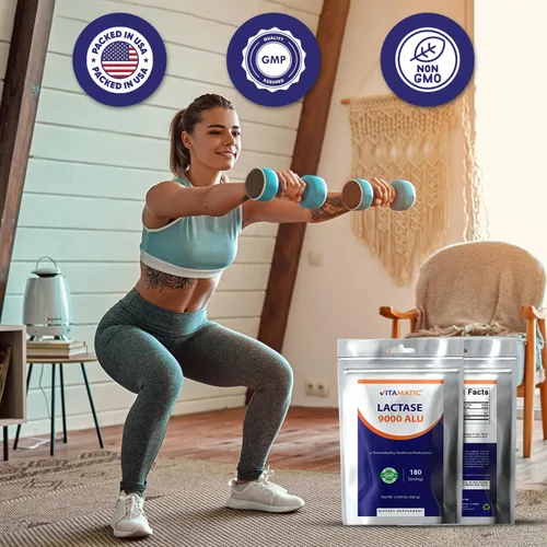 Vista 5 de Vitamatic Polvo de enzima lactasa – 9000 ALU por porción – 180 porciones – Apoya la digestión de lactosa, sin OMG, sin gluten