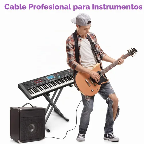 Vista 7 de Cable de Guitarra de 6 Pies Cable de Instrumento para Guitarra Eléctrica y Bajo, Teclado - Cable AMP de Ángulo Recto de 1/4 Pulgada, Negro