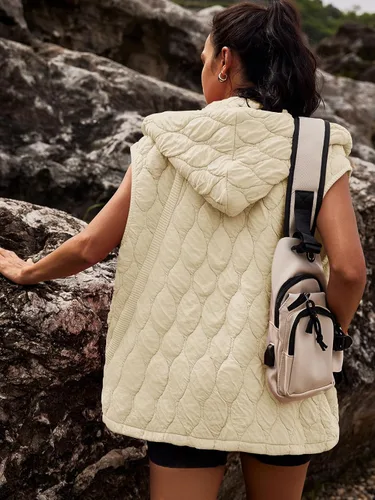 Vista 5 de SENSERISE - Chaleco acolchado extragrande para mujer, con cremallera, capucha, chaqueta acolchada sin mangas, abrigo de invierno con bolsillos