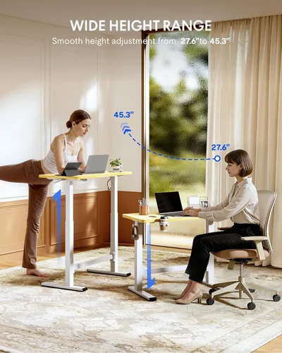 Vista 4 de FLEXISPOT H7 Plus - Escritorio de pie ajustable con resorte de gas, estación de trabajo móvil con rueda, escritorio inalámbrico para habitación