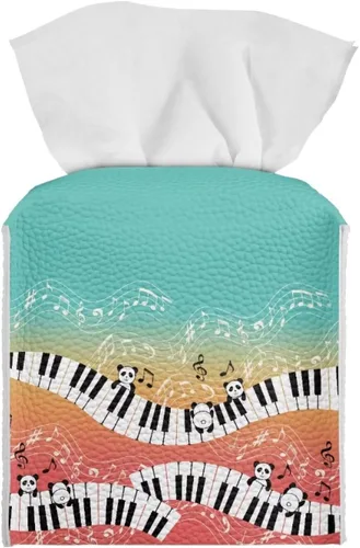 Vista 29 de Gomyblomy Coloridas notas musicales cajas de pañuelos cubiertas de teclado de piano pu cuero caja de pañuelos cuadrado organizador de pañuelos