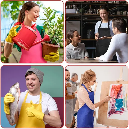 Vista 6 de Jiuguva 14 delantales lisos a granel con 2 bolsillos para adultos, delantales de cocina comercial de colores mixtos para cocina, mujeres, hombres