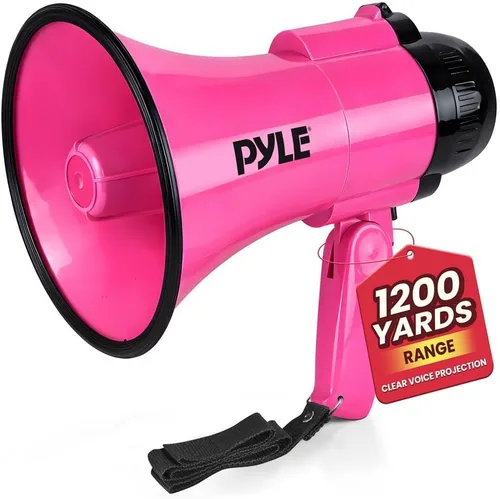 Vista 11 de Pyle Megáfono compacto con batería con sirena, 30 W de potencia, micrófono, 2 modos, sonido PA, megáfono, rango de 1200 yardas, mango plegable
