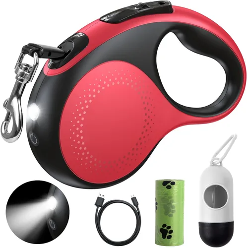 Vista 8 de Correa retráctil para perro con luz LED, correa recargable de 16 pies para perros pequeños y medianos de hasta 66 libras, 360° sin enredos, control